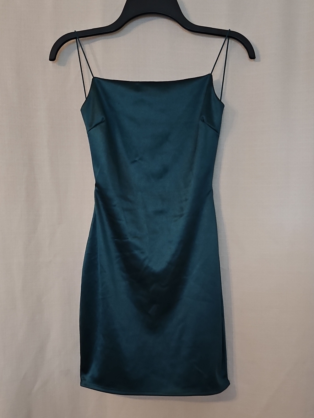Windsor Teal Satin Spaghetti-Strap Mini Dress